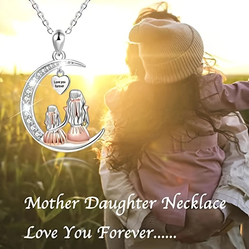 Mom Daughter Moon Pendant Necklace or Keychain