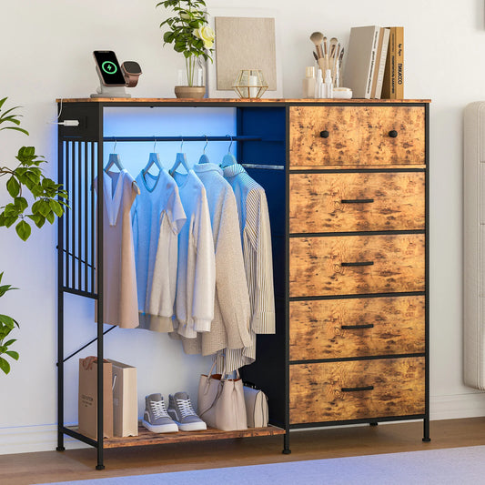 Wardrobe - Dresser w/LED Lights & Charging Station