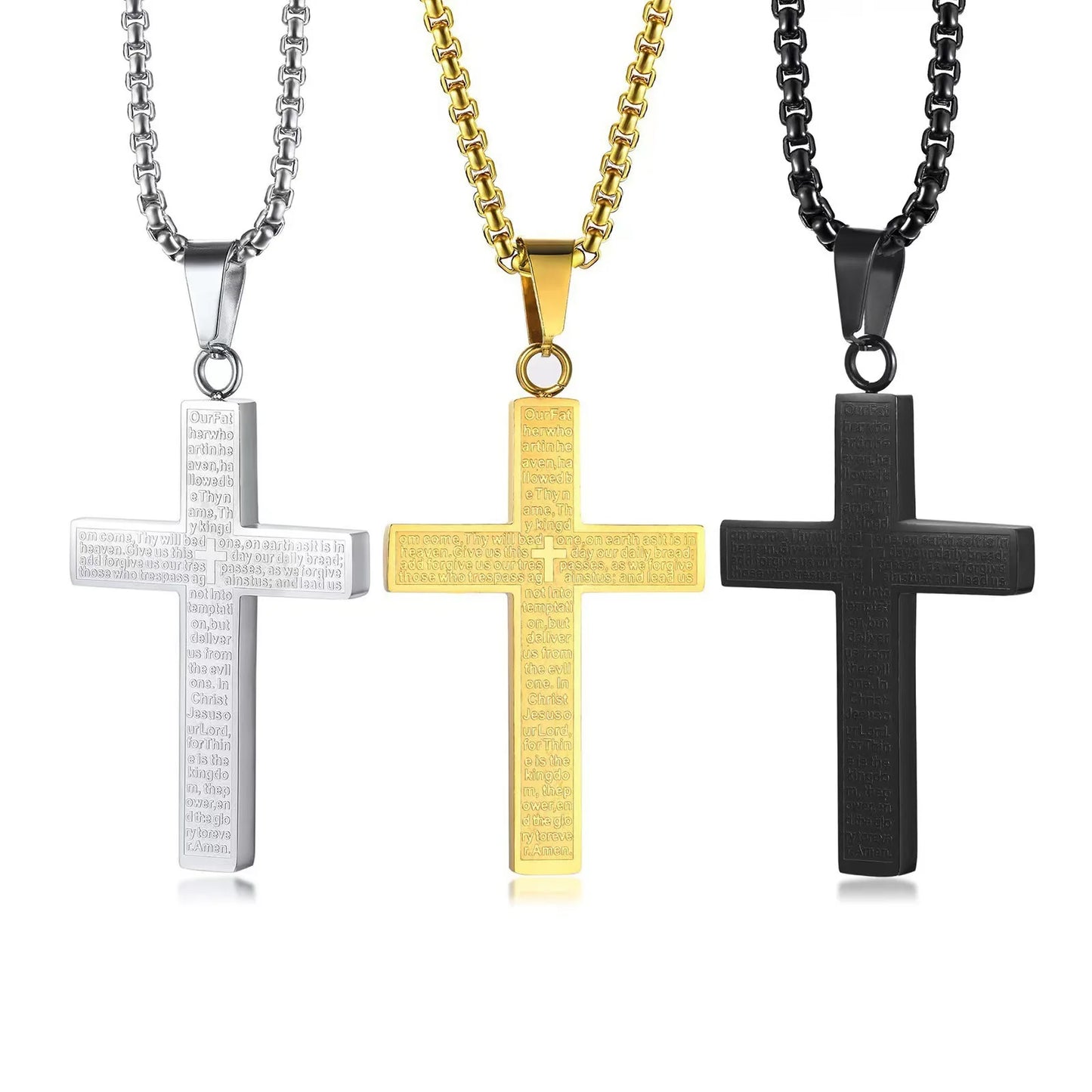 Bible Verse Cross Necklace, Titanium Steel Pendant