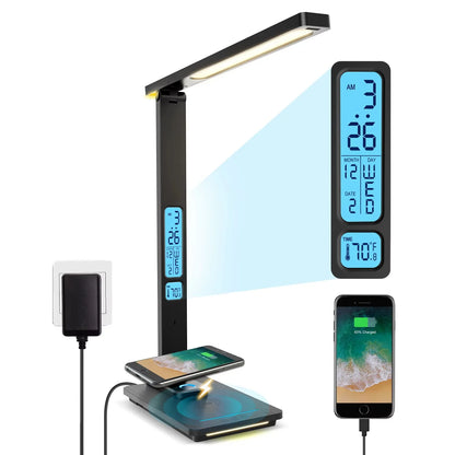 10W Wireless LED Desk Lamp USB Charging Port, Dimmable