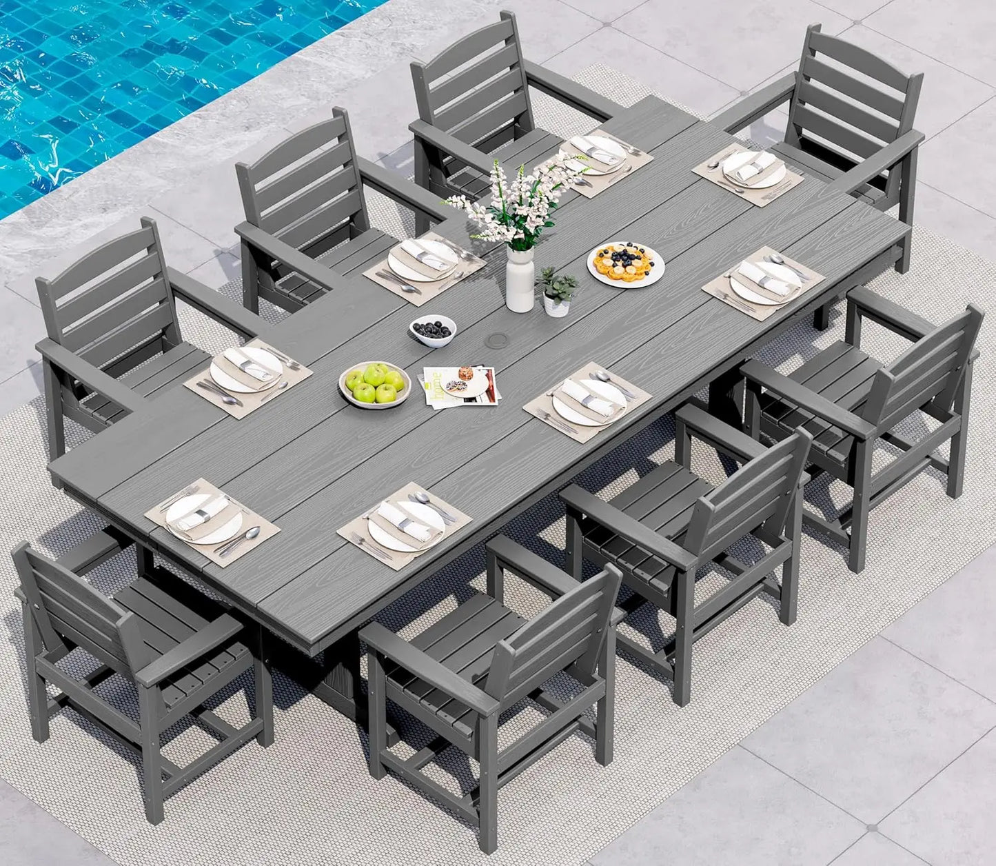 9 Piece Outdoor Dining Set 84" HDPE Table & Chairs All Weather