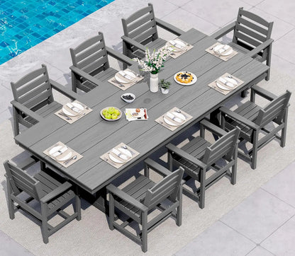 9 Piece Outdoor Dining Set 84" HDPE Table & Chairs All Weather