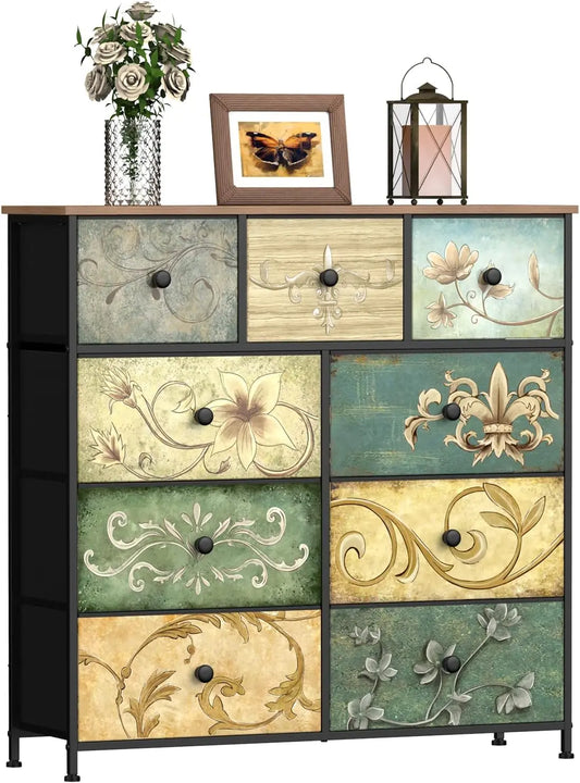 Floral Dresser with Wooden Top
