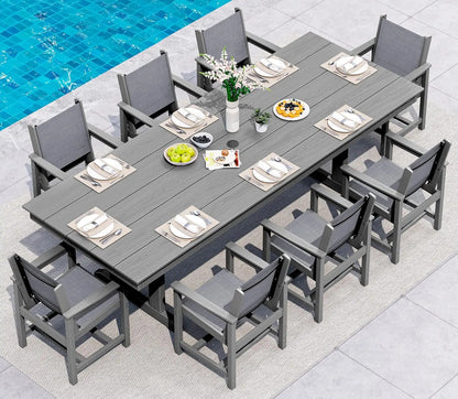 9 Piece Outdoor Dining Set 84" HDPE Table & Chairs All Weather