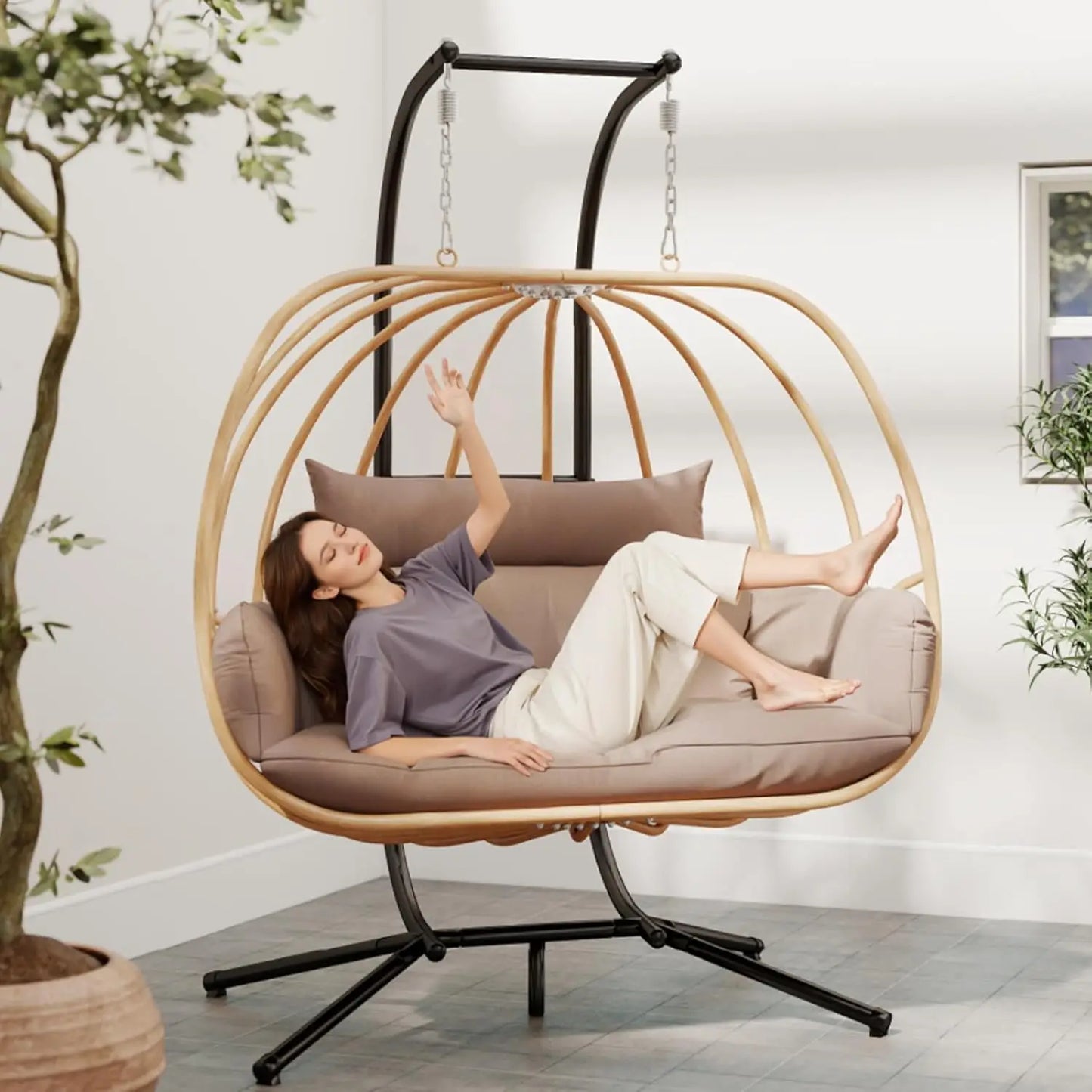 Egg Hanging Swing Chair with Stand and Cushions