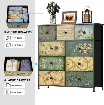 Floral Dresser with Wooden Top
