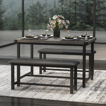 Space Saving Cozy Dining Table Set, Upholstered Benches