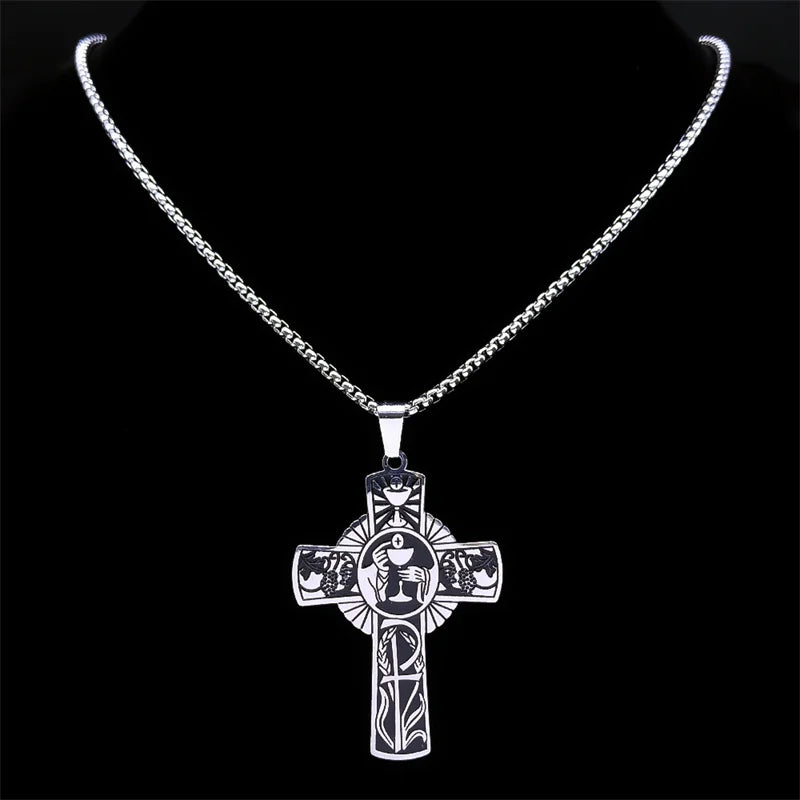 Christian Christ Cross Necklace Stainless Steel Chain Jewelry