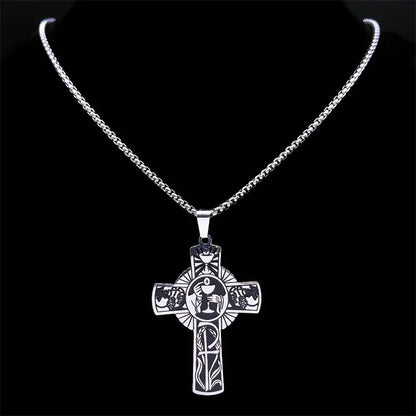Christian Christ Cross Necklace Stainless Steel Chain Jewelry